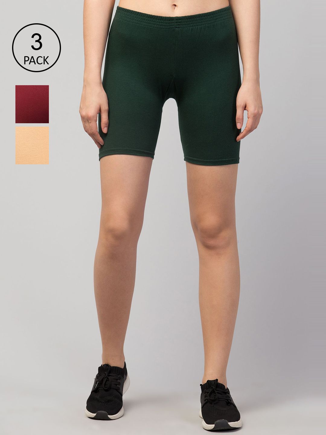 Apraa & Parma Women Green & Maroon Set Of 3 Slim Fit Cycling Sports Shorts Price in India