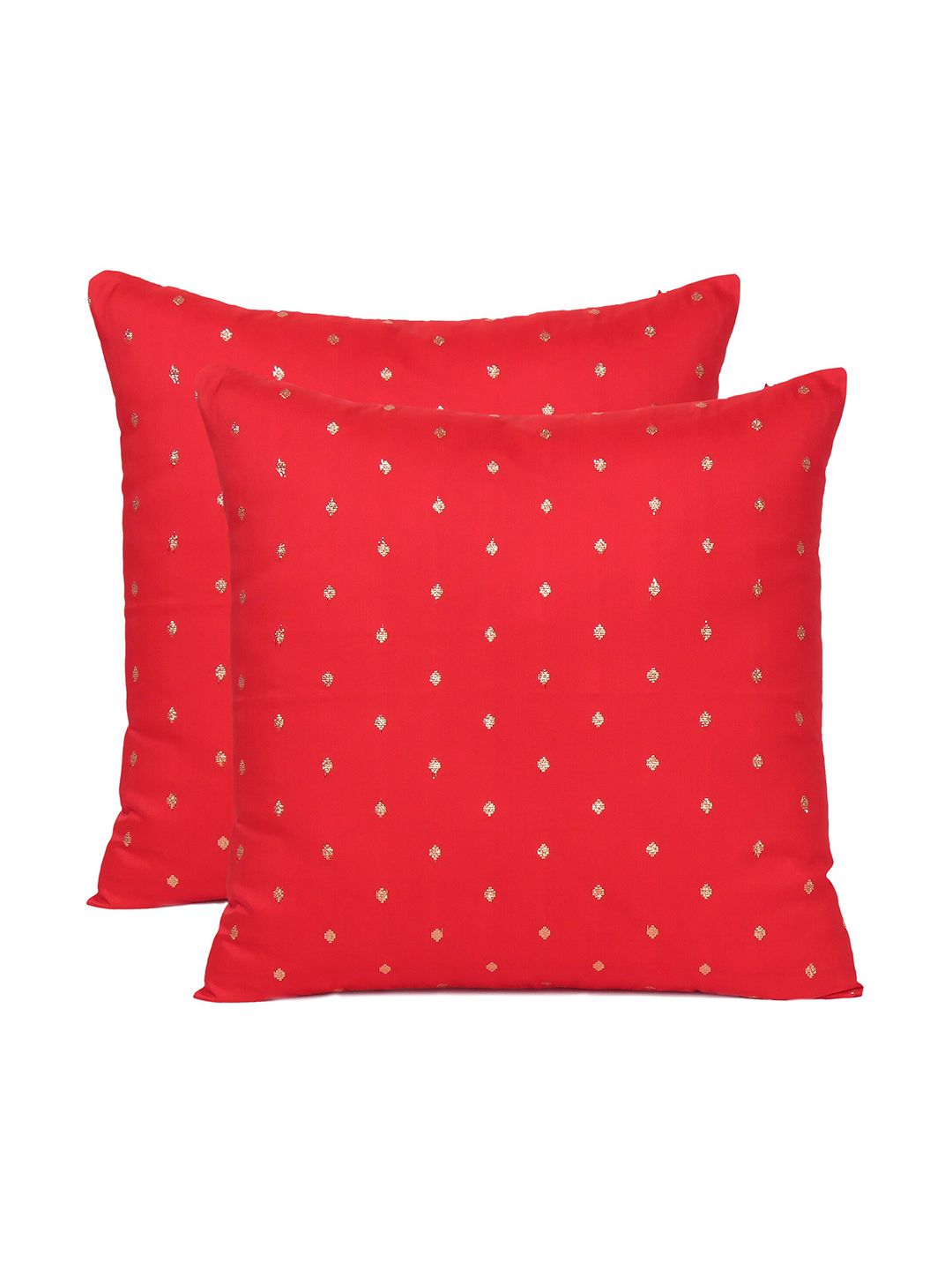 OUSSUM Red & Gold-Toned Set of 2 Abstract Square Cushion Covers Price in India
