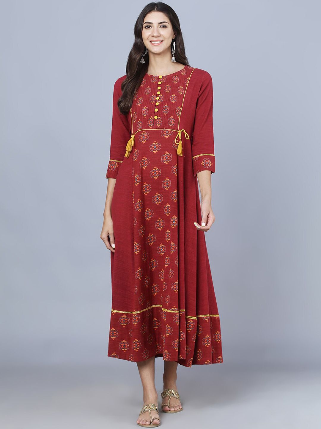 DAAMINA Women Maroon Printed Ethnic Dress Price in India