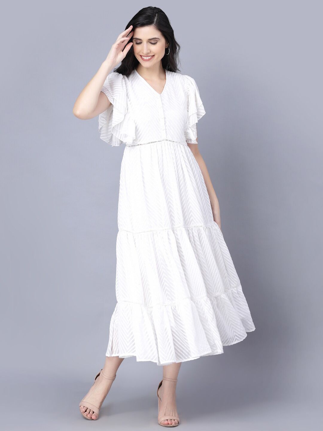 Myshka Women White Georgette Midi Dress Price in India