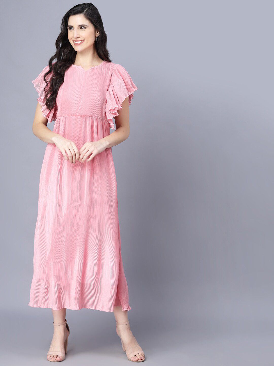 Myshka Pink Chiffon Midi Dress Price in India