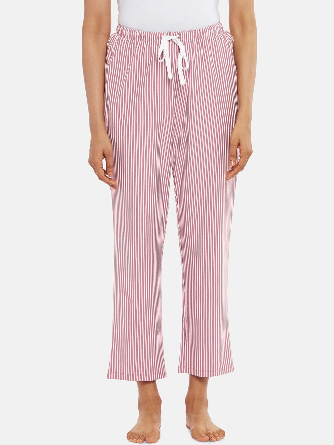 Dreamz by Pantaloons Women Pink And White Striped Lounge Pants Price in India