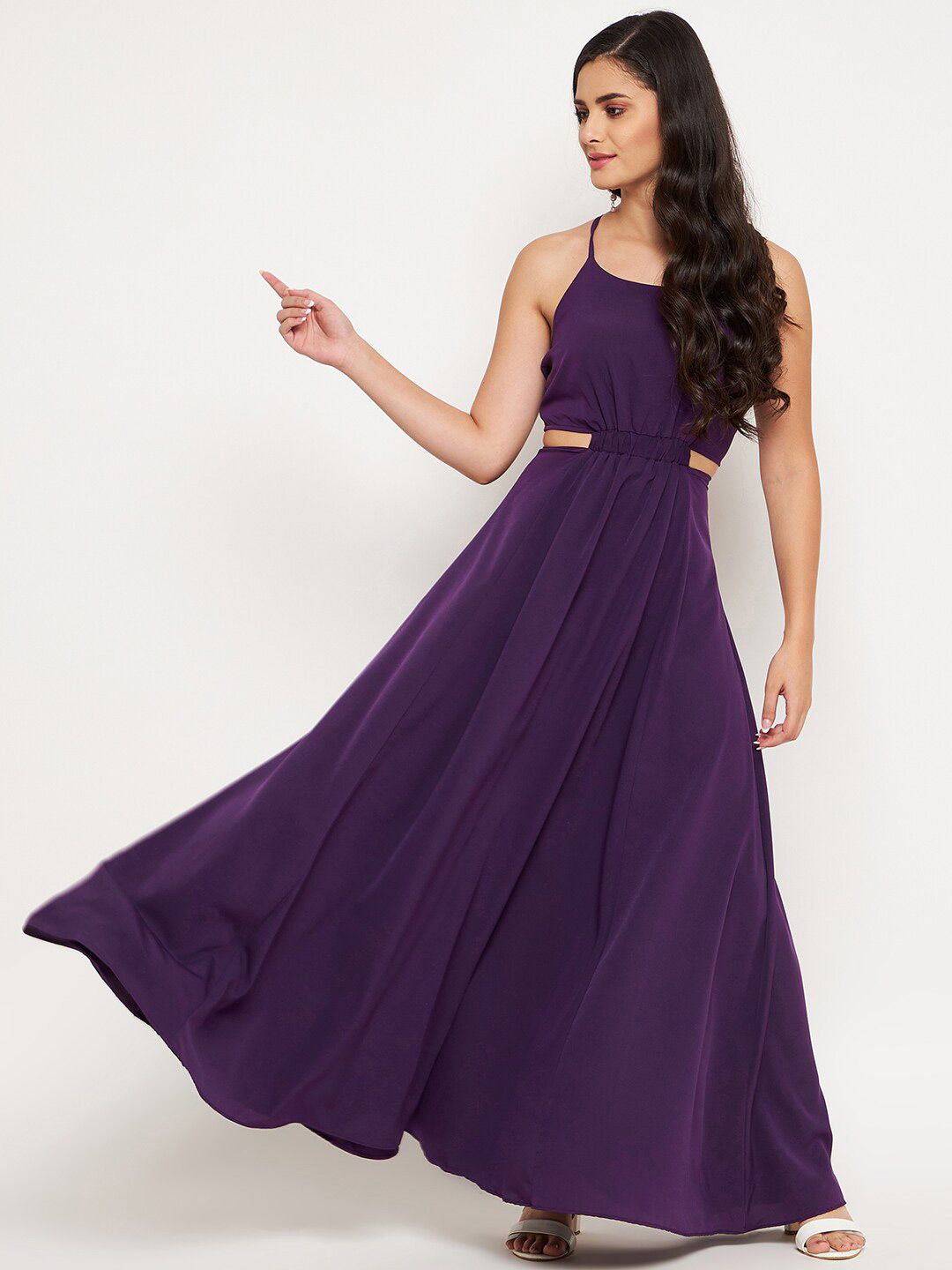 WineRed Purple Crepe Maxi Dress Price in India