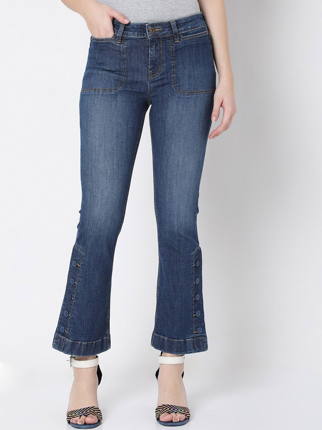 Vero Moda Women Blue Bootcut High-Rise Stretchable Jeans Price in India