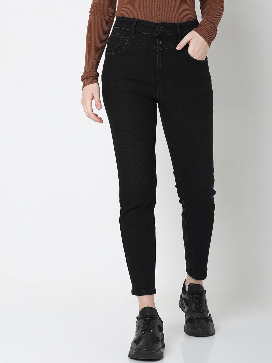 Vero Moda Women Black High-Rise Stretchable Jeans Price in India