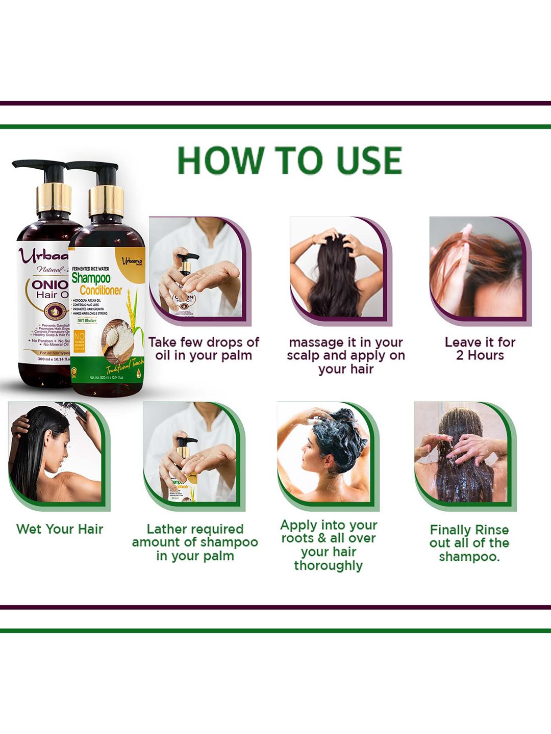 Urbaano Herbal Onion Hair Oil and Fermented RiceWater Shampoo Hair Care Kit