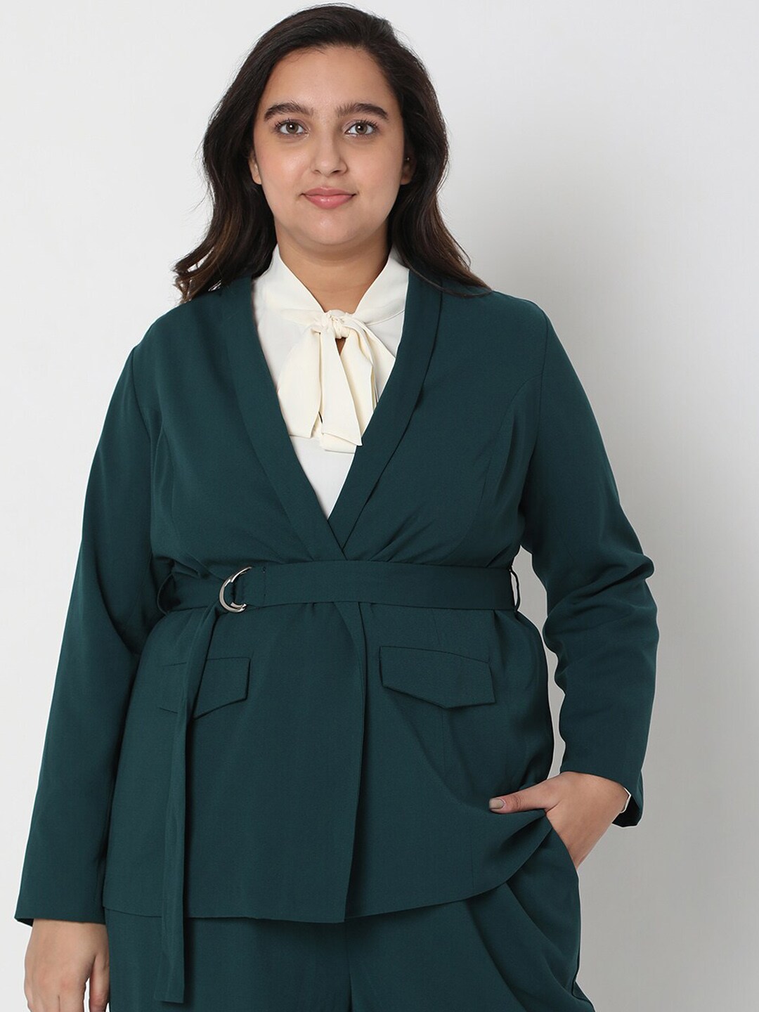 Vero Moda Women Green Solid Open Front Blazers Price in India