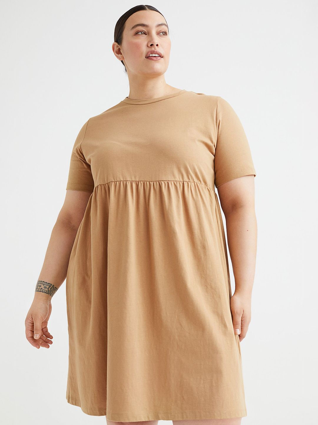 H&M Women Beige Cotton Jersey Dress Price in India