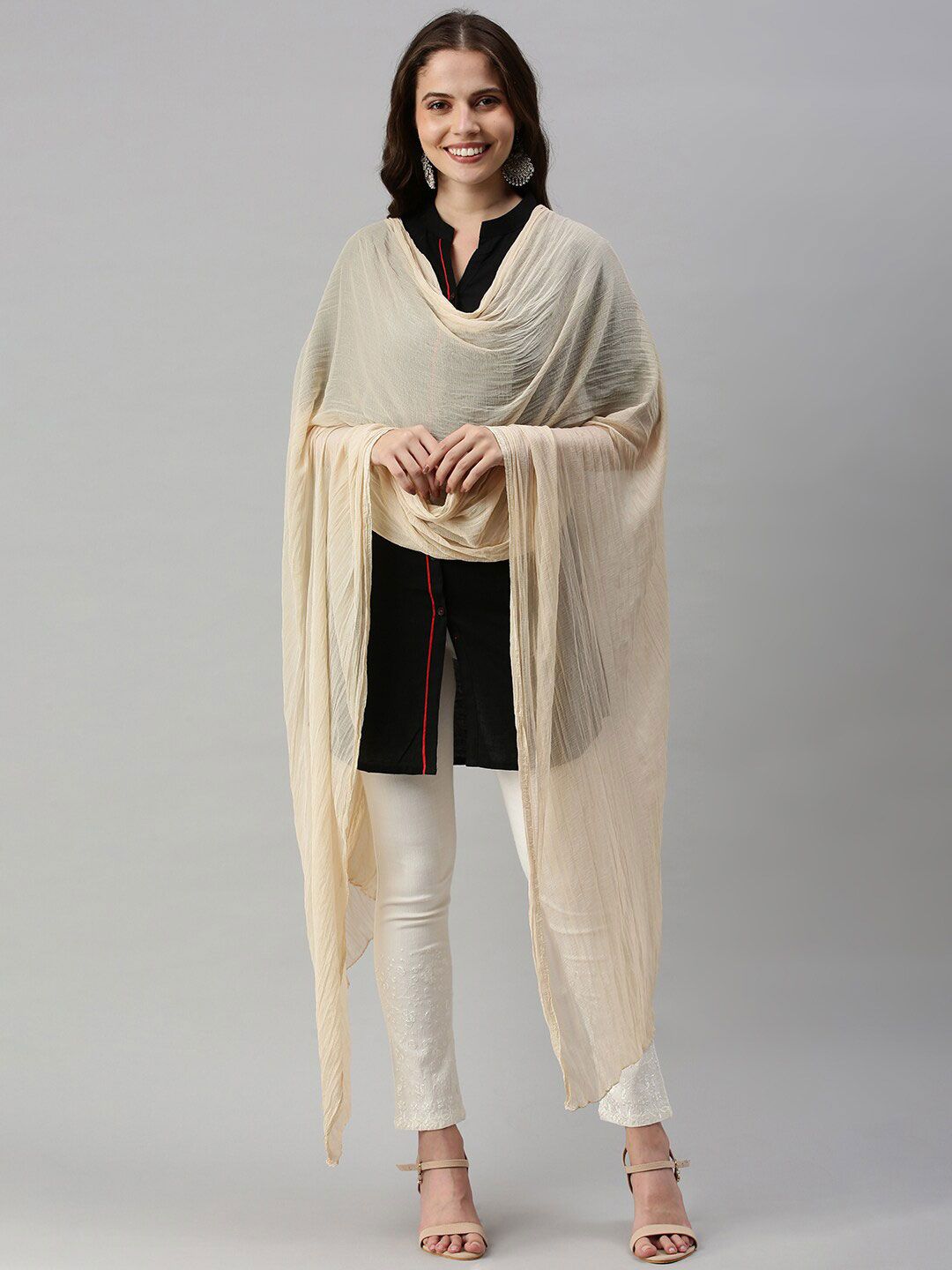 Soch Women Beige Poly Georgette Dupatta