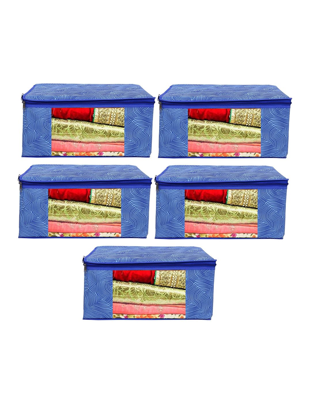 Home Fresh Set Of 5 Blue Printed Organisers With Transparent Window Price in India
