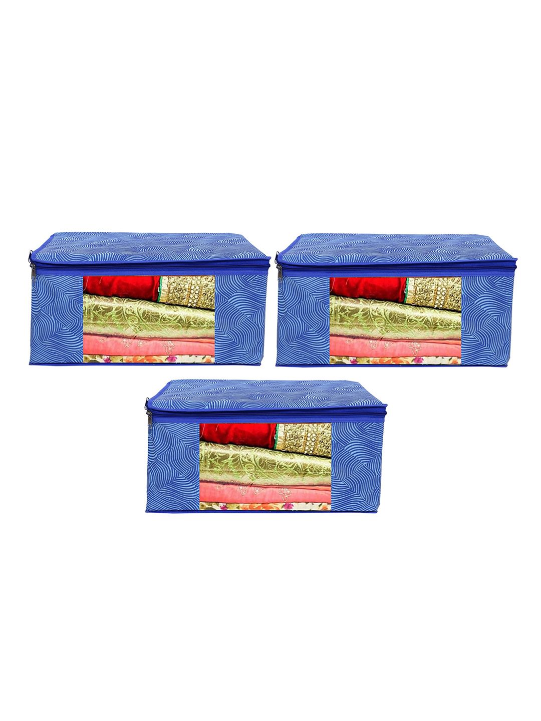 Home Fresh Pack Of 3 Blue Printed Organisers With Transparent Windows Price in India