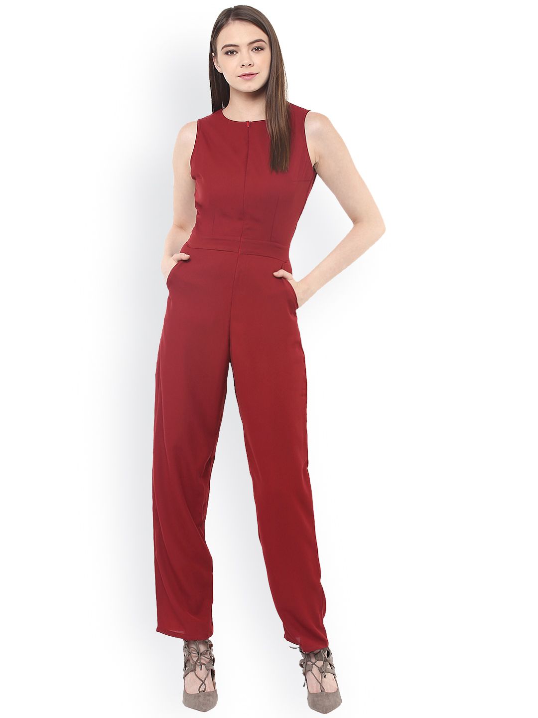 Miss Chase Maroon Slim Fit Jumpsuit Price in India