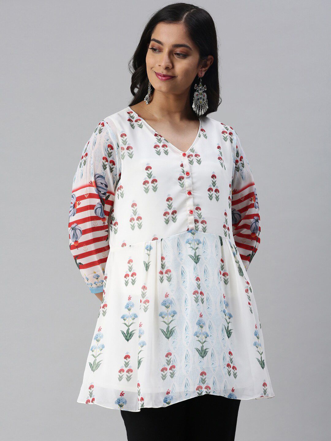Soch Women Off white Poly Silk Printed Tunic Price in India