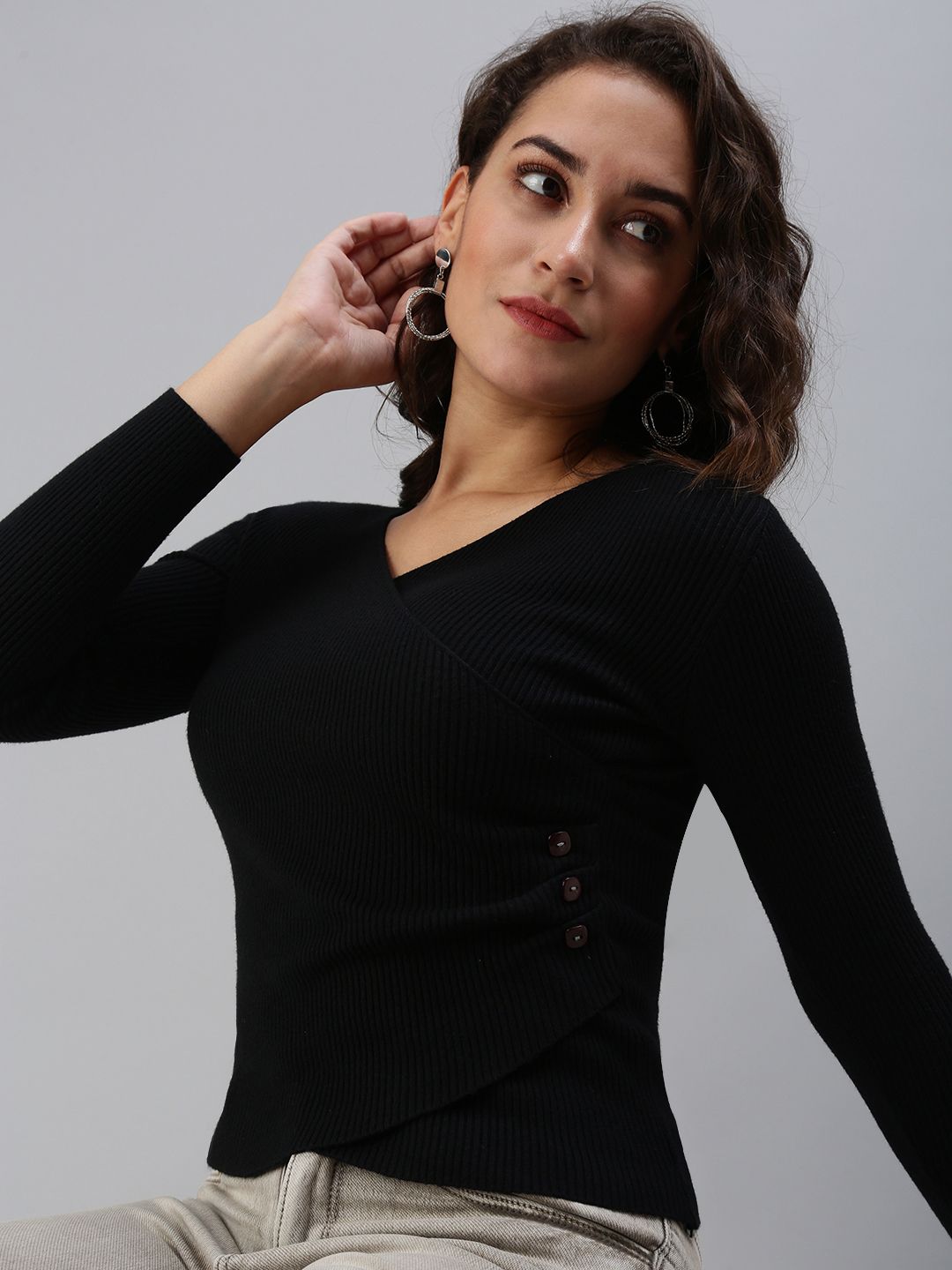 SHOWOFF Black Wrap Top Price in India