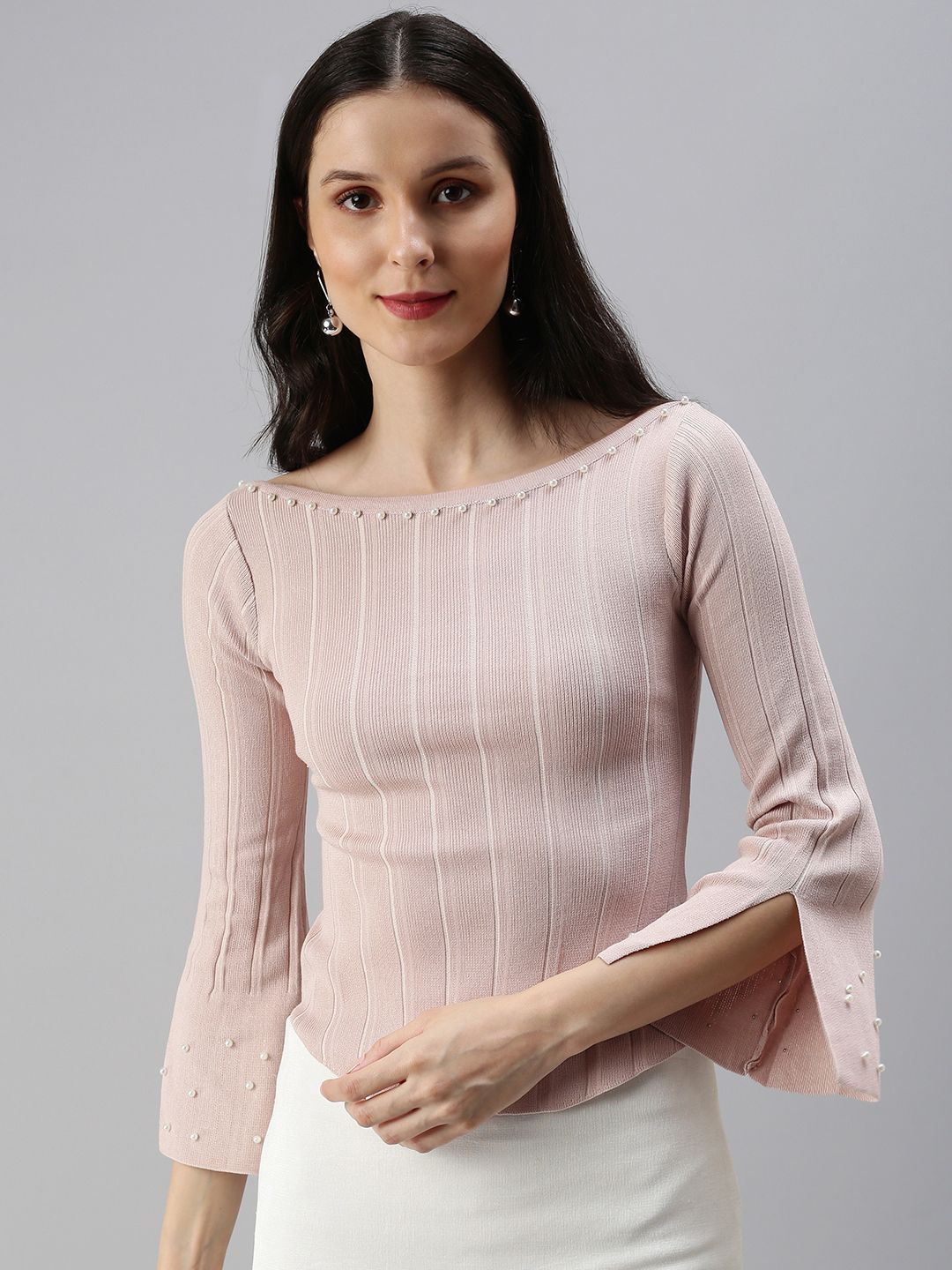 SHOWOFF Women Taupe Striped Top Price in India