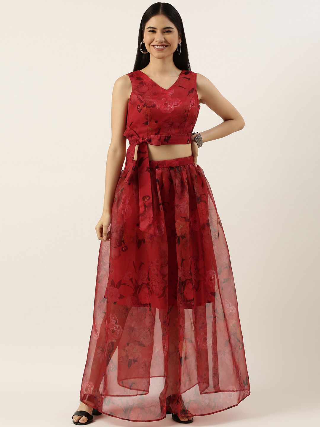 EthnoVogue Floral Printed Crop Top & Skirt Price in India