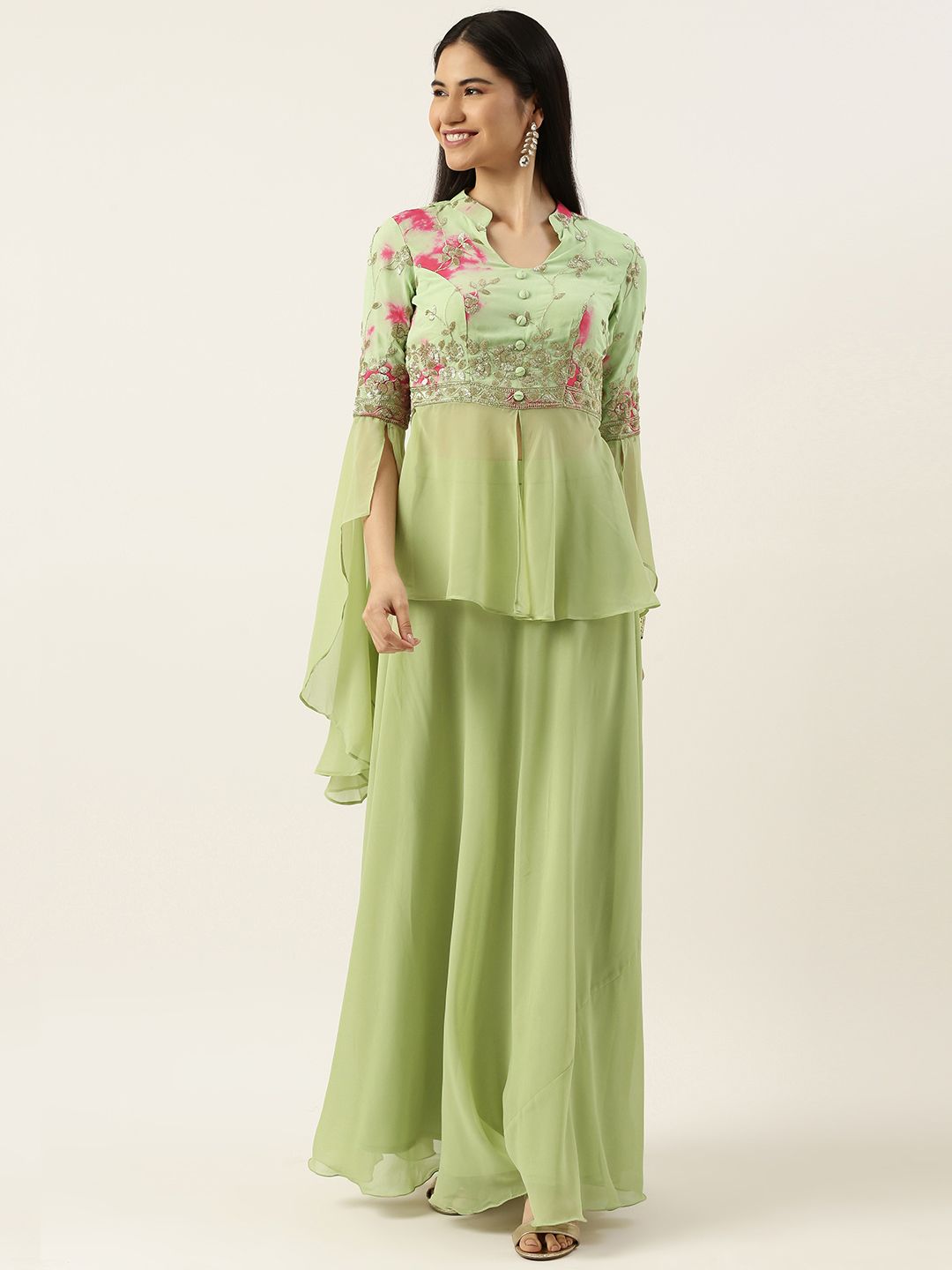 EthnoVogue Women Green Embellished Made To Measure Co-Ords Price in India
