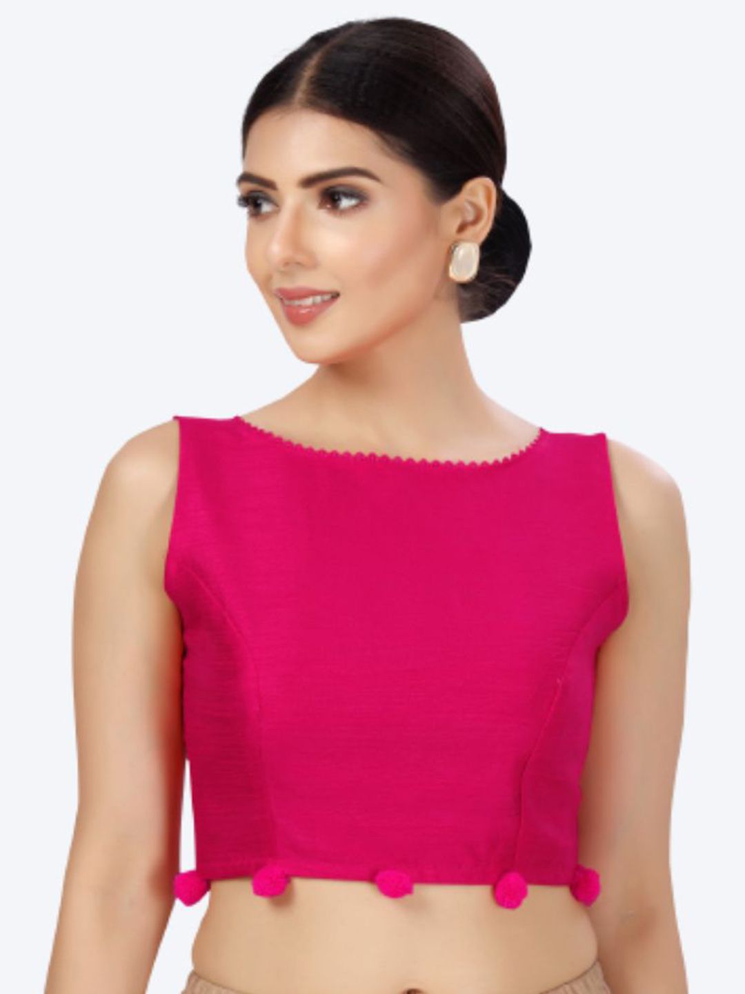 Studio Shringaar Women Pink Solid Silk Saree Blouse Price in India