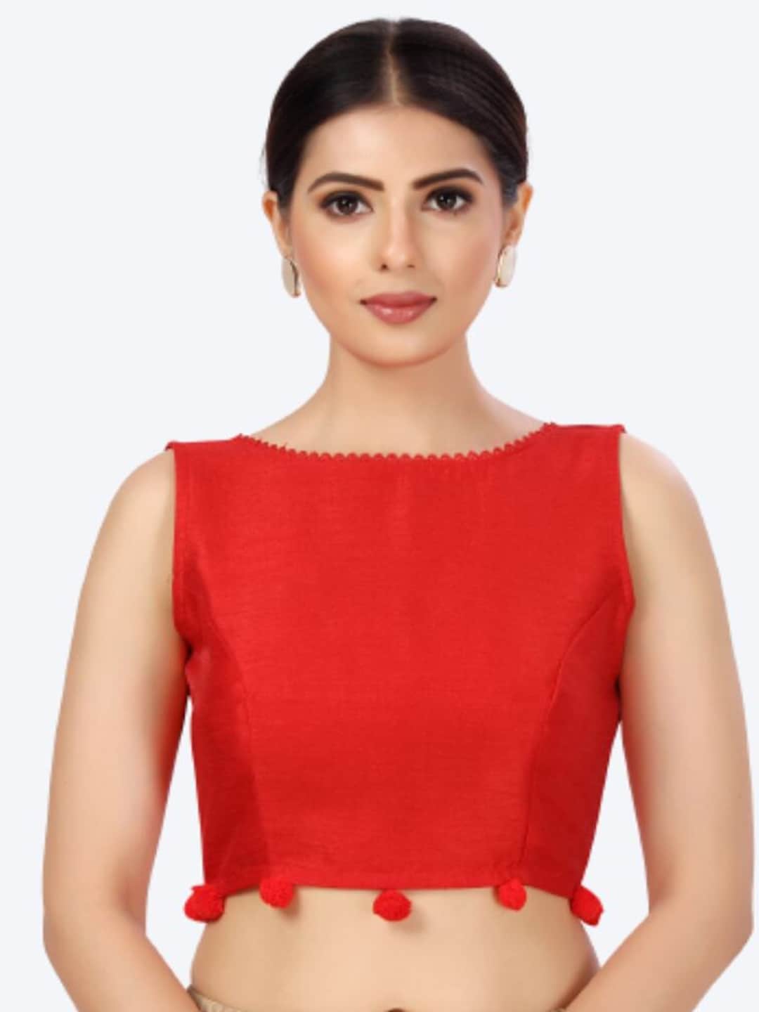 Studio Shringaar Women Red Solid Sleeveless Saree Blouse Price in India