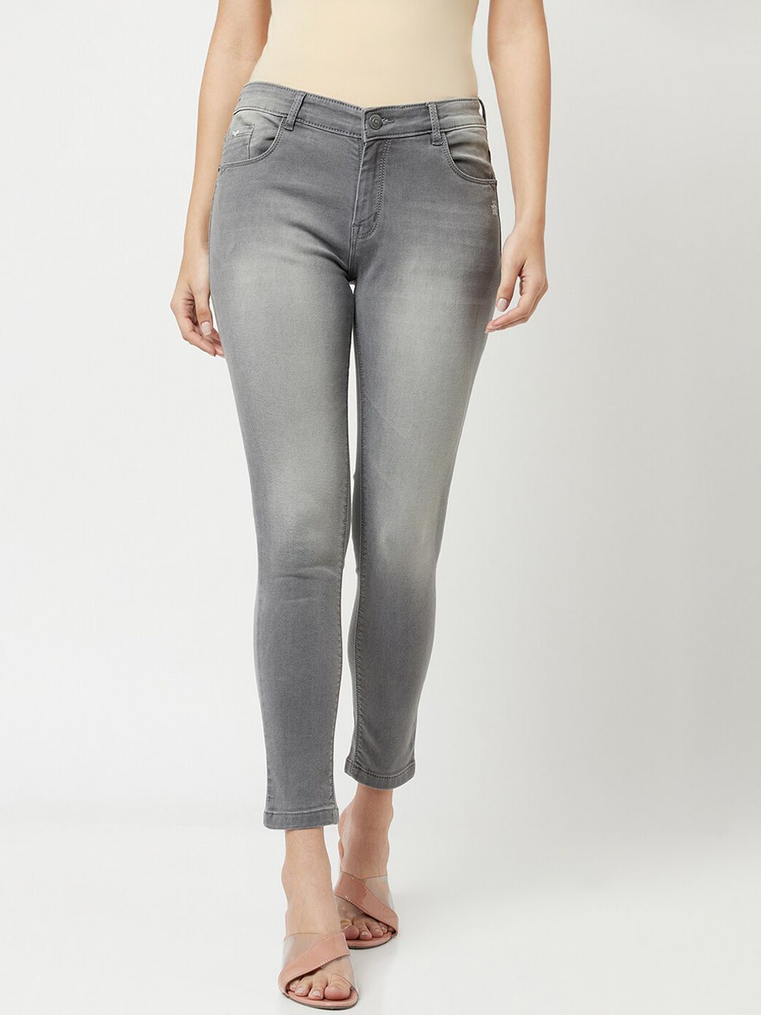 Crimsoune Club Women Grey Super Skinny Fit Heavy Fade Stretchable Jeans Price in India