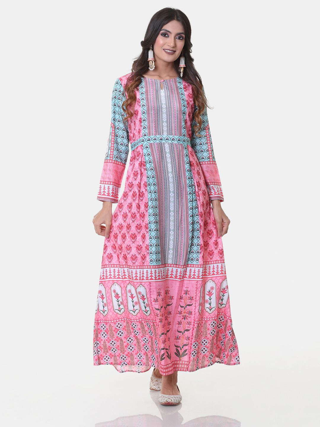 HEEPOSH Pink Ethnic Motifs Ethnic Floral Printed Maxi Dress Price in India