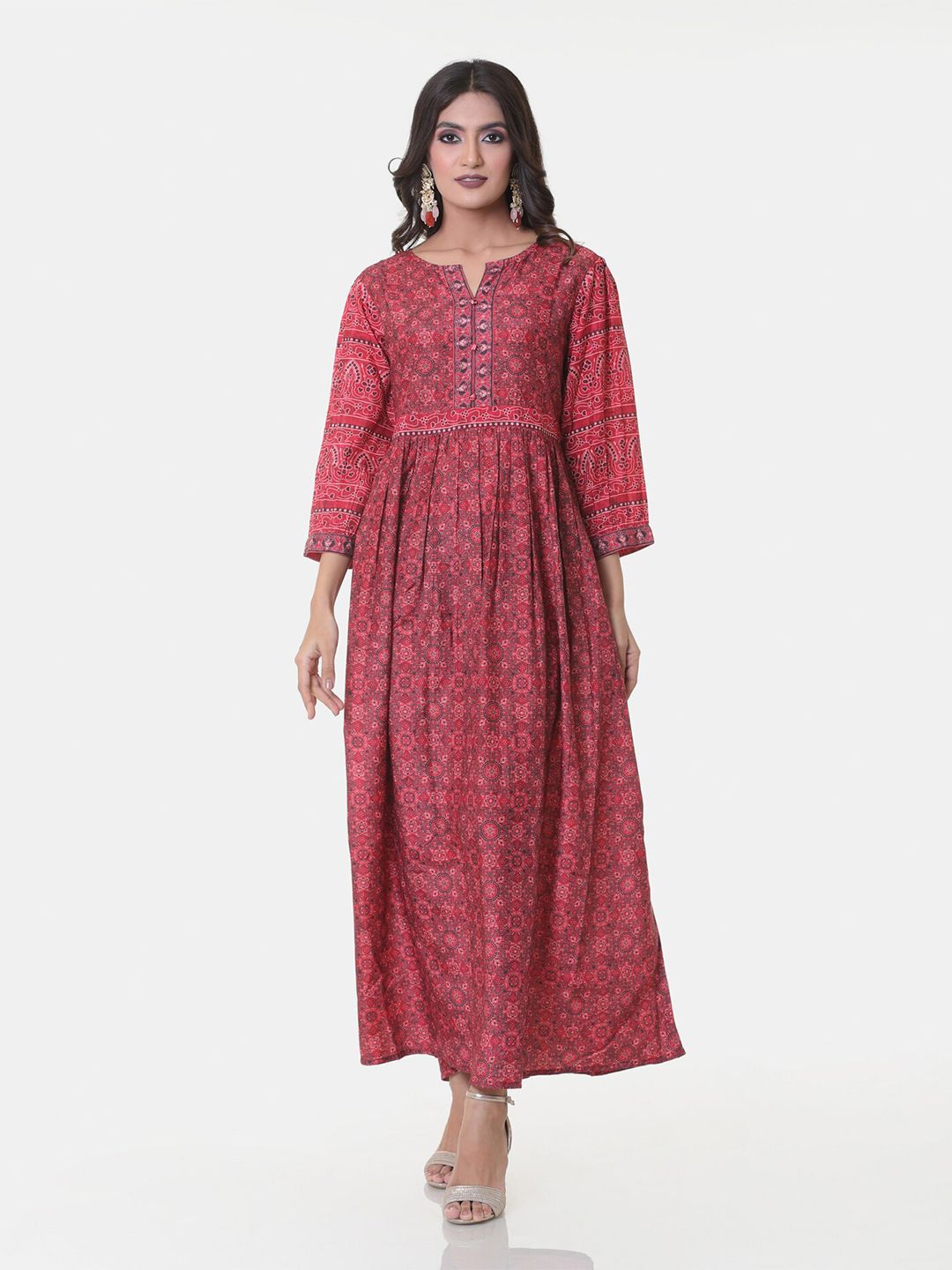 HEEPOSH Red Floral Ethnic Maxi Dress Price in India