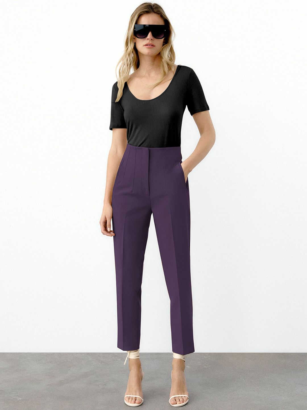 POONAM DESIGNER Women Violet Slim Fit High-Rise Trousers Price in India