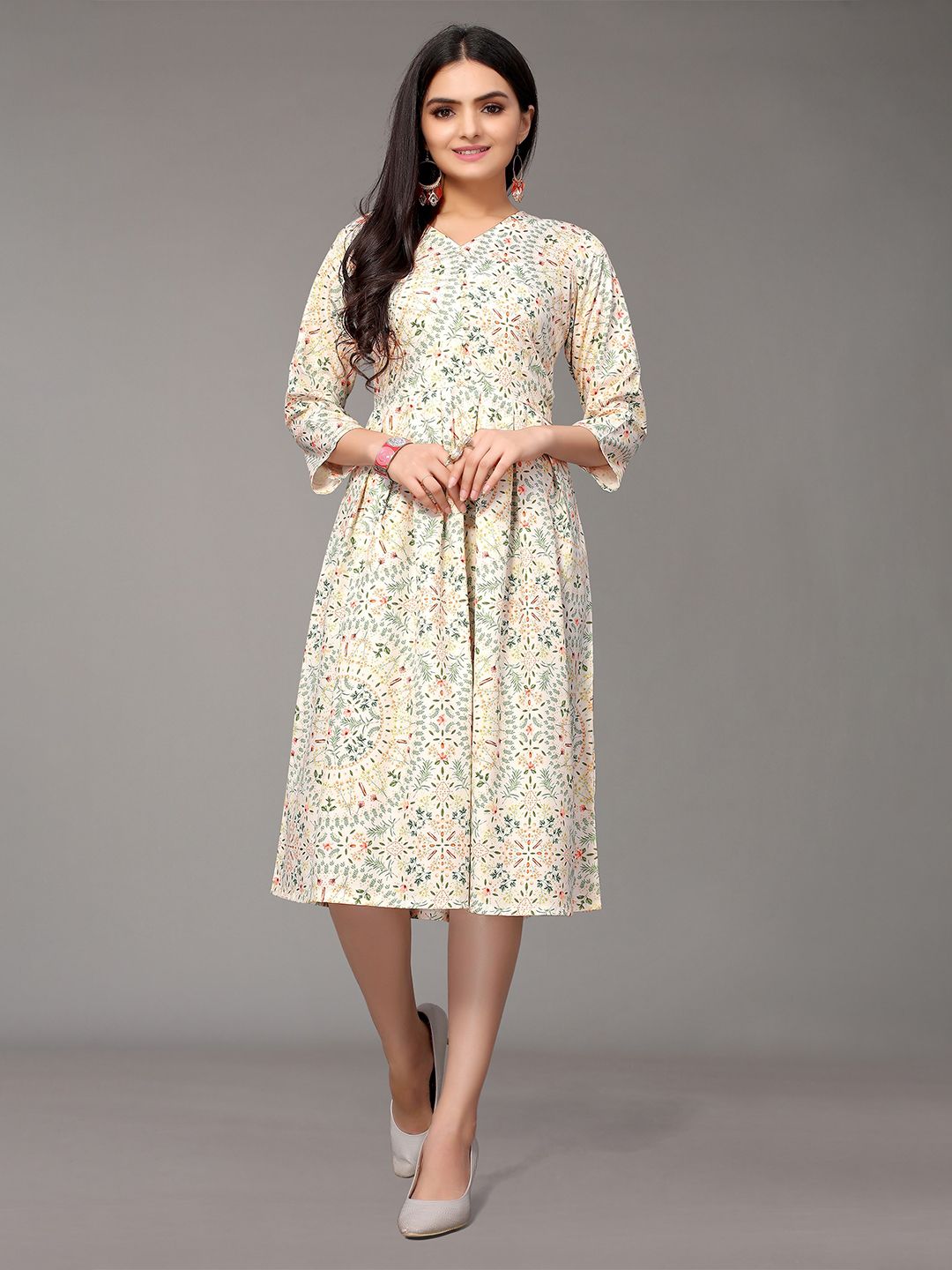 Nimayaa Off White Floral Crepe Midi Dress Price in India