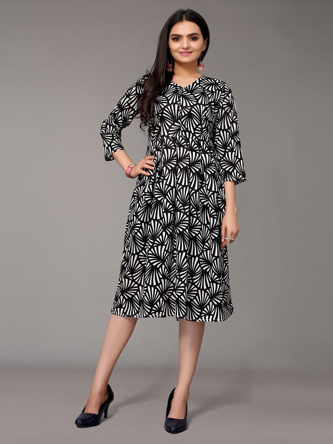 Nimayaa Black Tropical Crepe A-Line Midi Dress Price in India