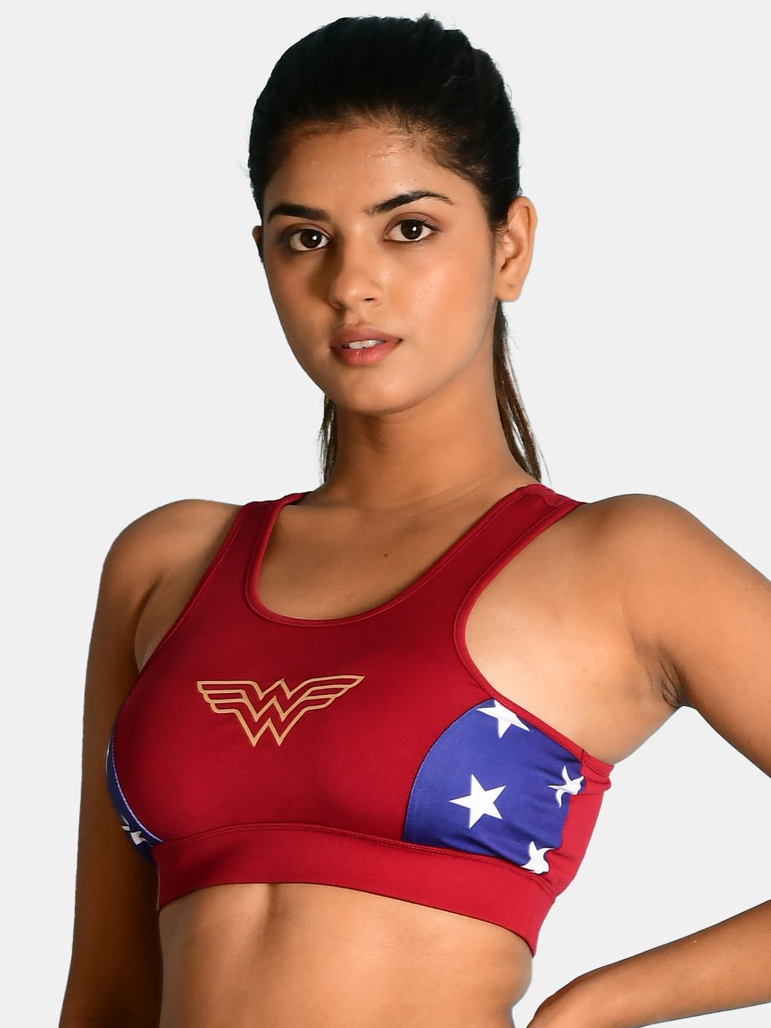 Athlizur Red & Blue Wonder Woman Supernova Racerback Sports Bra Price in India