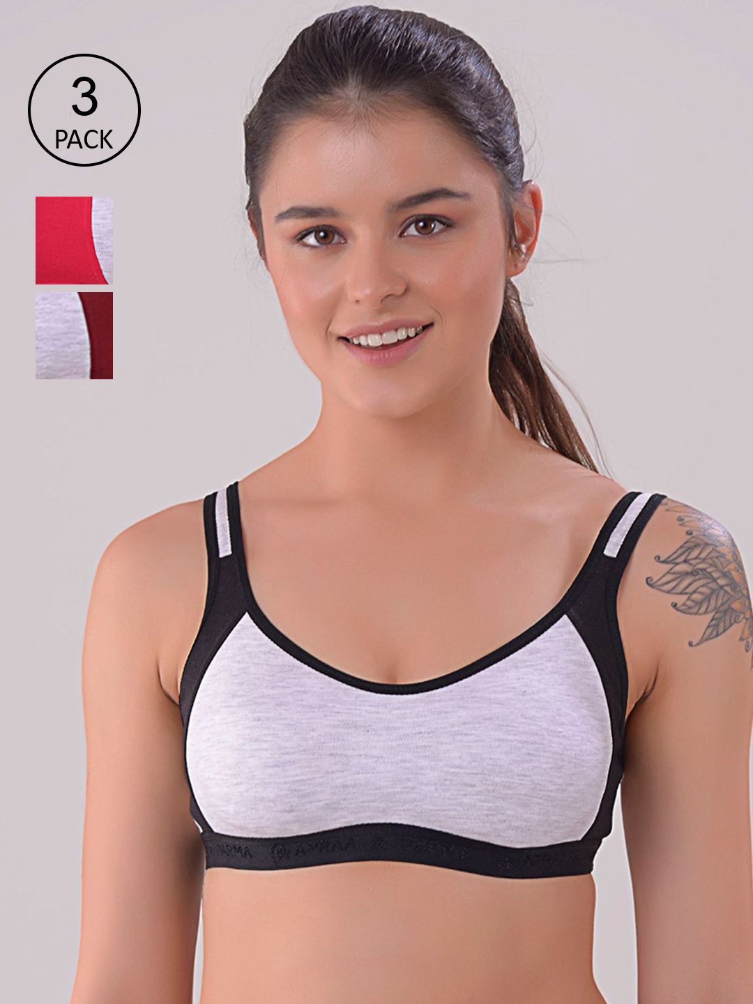 Apraa & Parma Black & Maroon Pack of 3 Workout Bra Price in India