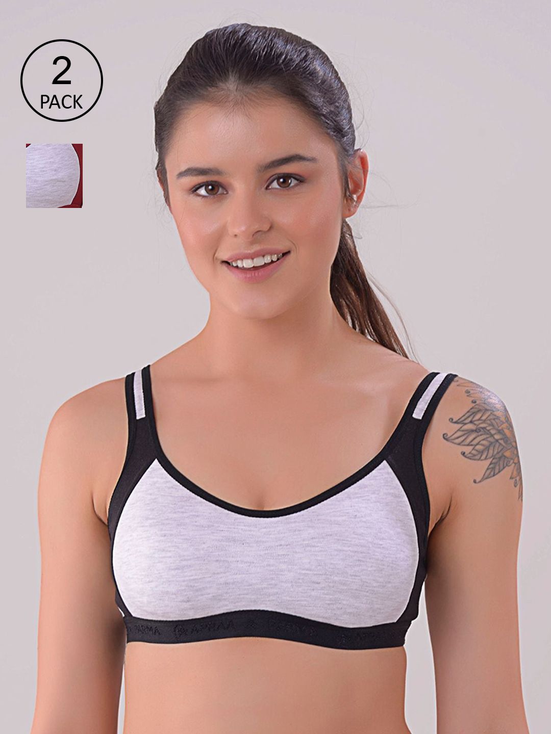 Apraa & Parma Set Of 2 Maroon & Black Non Padded & Non Wired Solid Bra Price in India