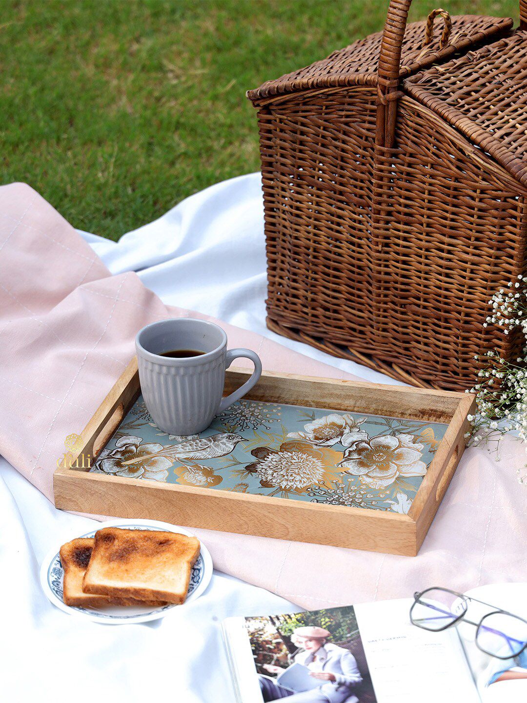 Enamel Coated Multipurpose Serving Tray for Home and Dining Table (Gold Silver Birds) Price in India