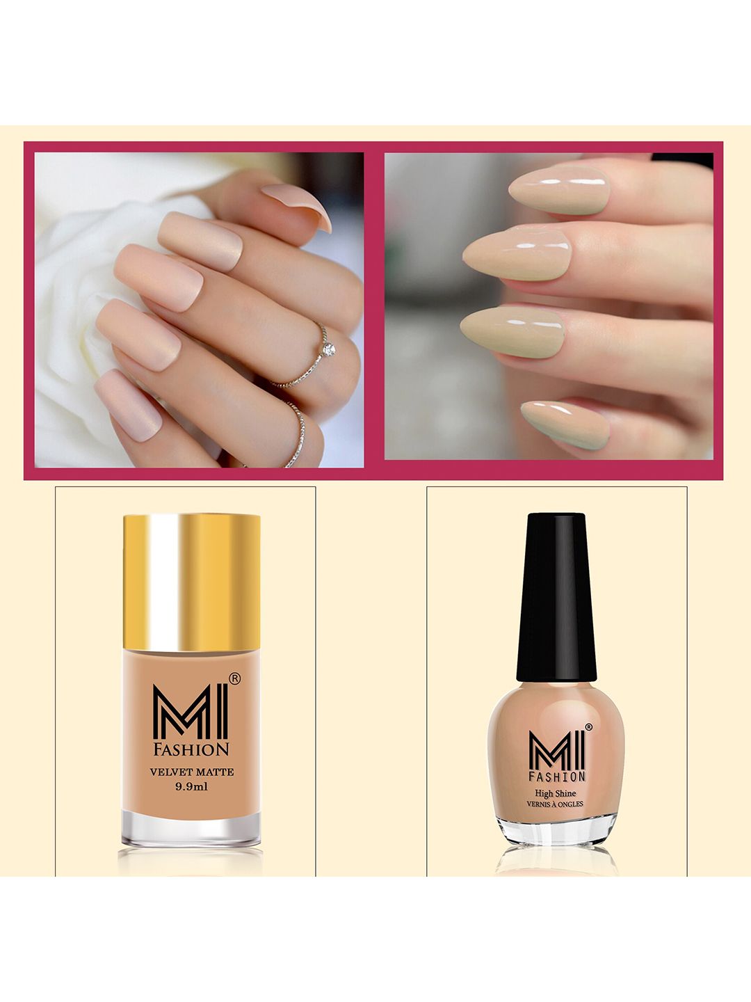 MI FASHION Set of Velvet Matte Nail Polish 9.9ml - 765 & High Shine Nail Polish 15ml - 28