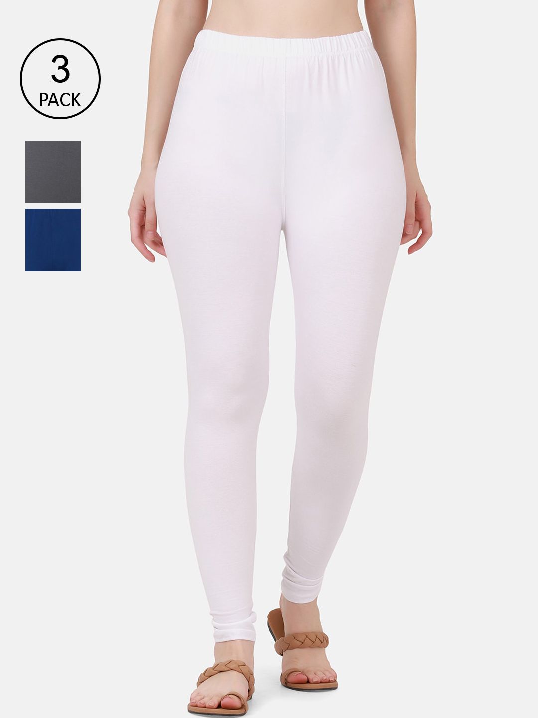 BUY NEW TREND Women Pack Of 3 Solid Pure Cotton Ankle-Length Leggings Price in India