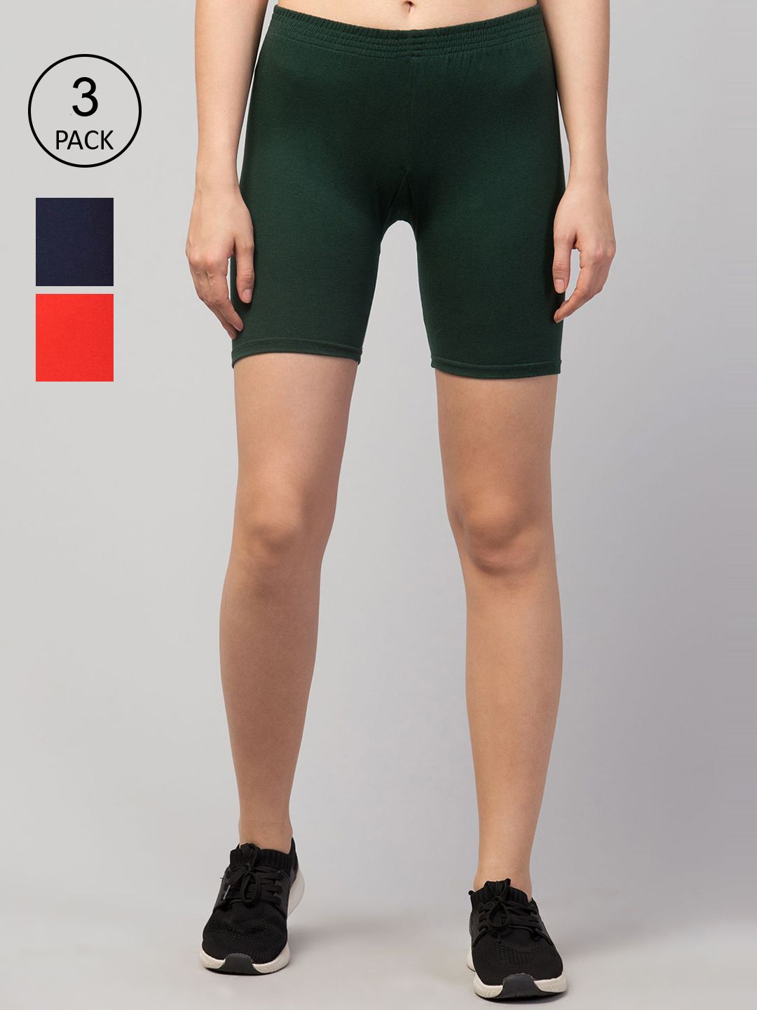 Apraa & Parma Women Pack of 3 Green Slim Fit Pure Cotton Cycling Sports Shorts Price in India