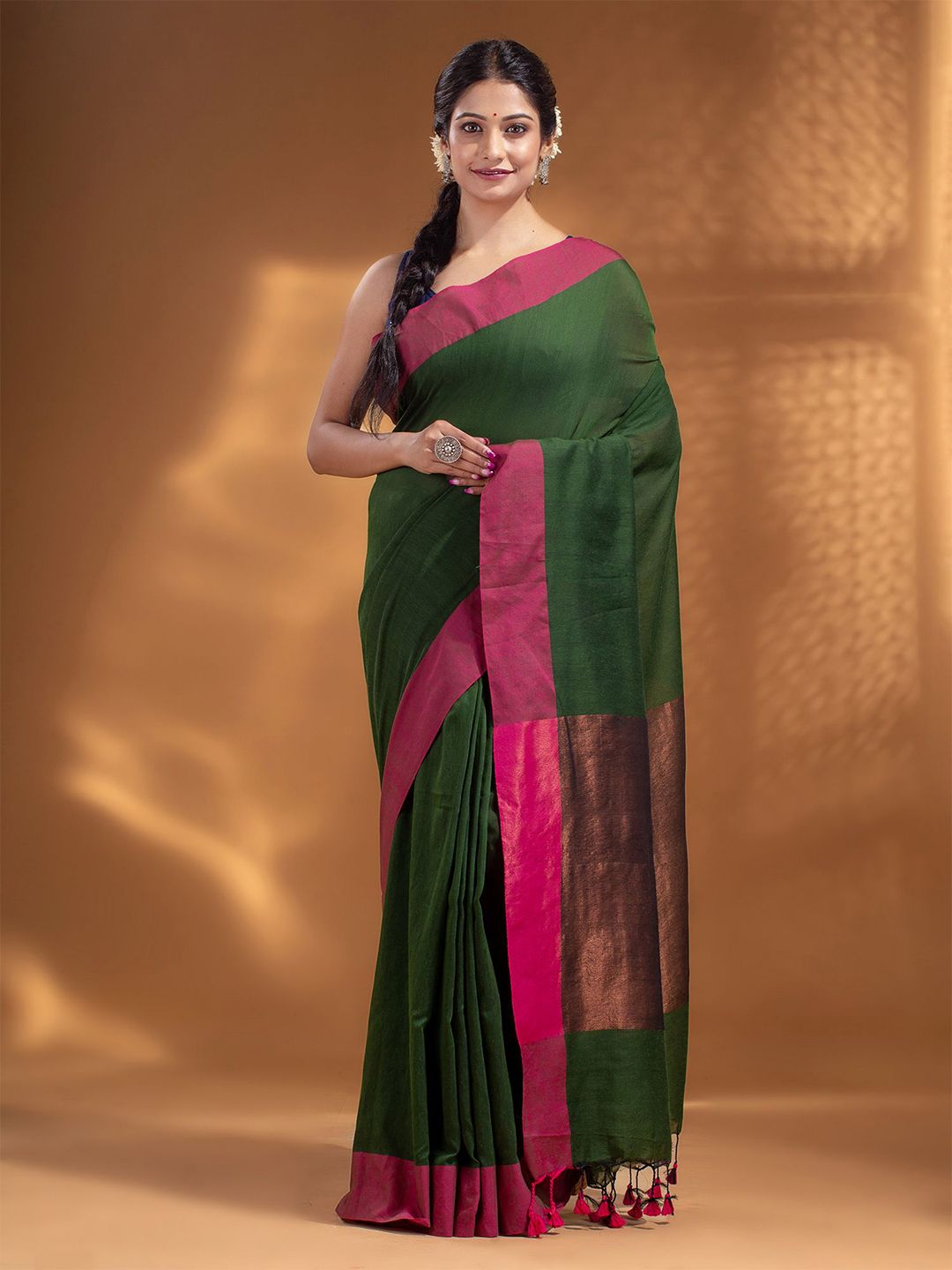 Arhi Green & Red Woven Design Pure Cotton Saree Price in India