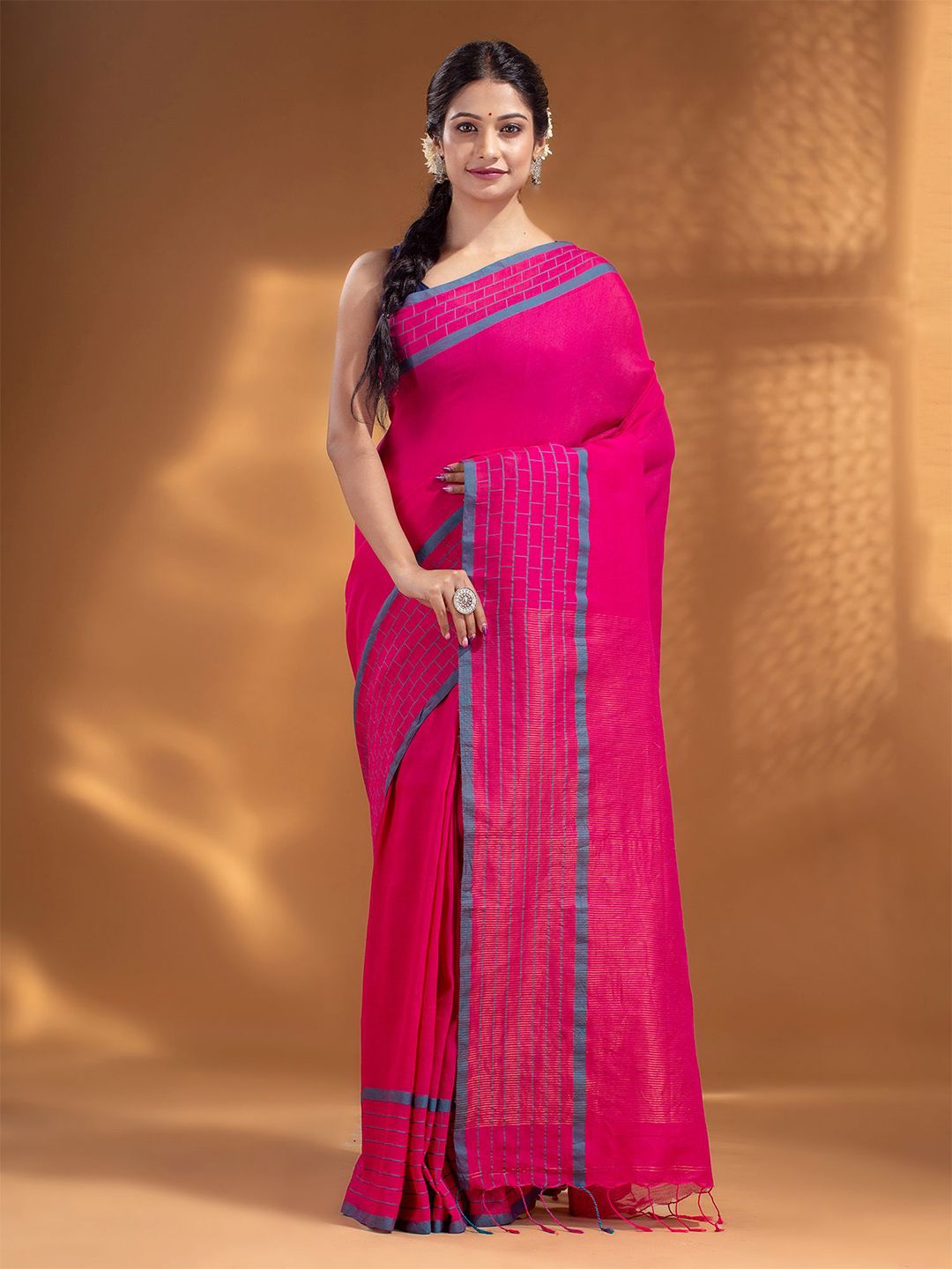 Arhi Fuchsia & Blue Woven Design Pure Cotton Saree Price in India