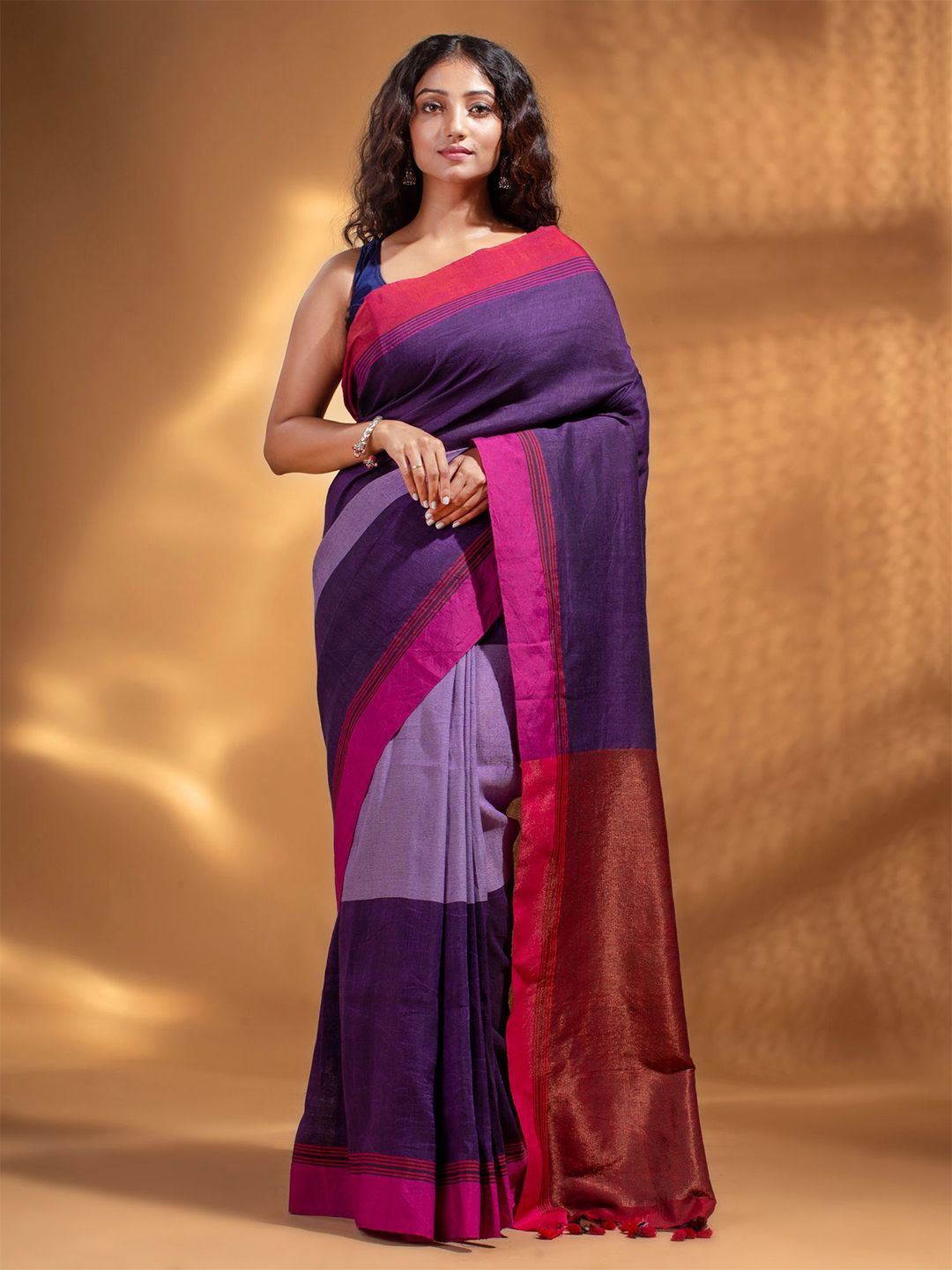 Arhi Purple & Orange Woven Design Pure Cotton Saree Price in India