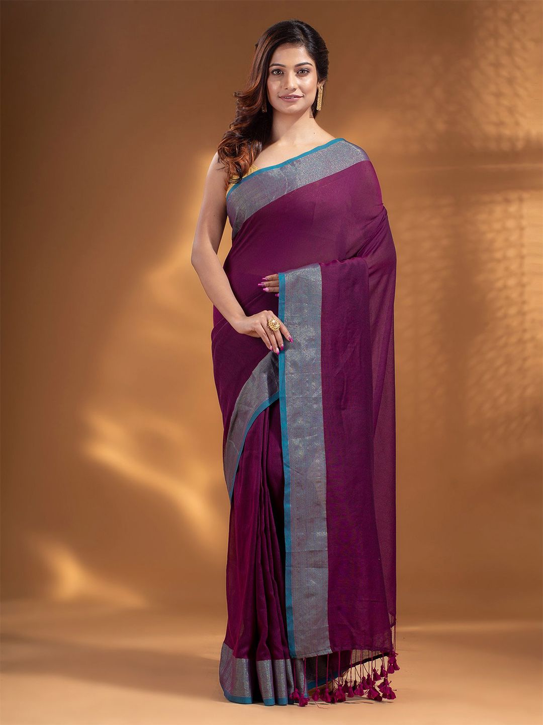 Arhi Maroon & Blue Woven Design Pure Cotton Saree Price in India