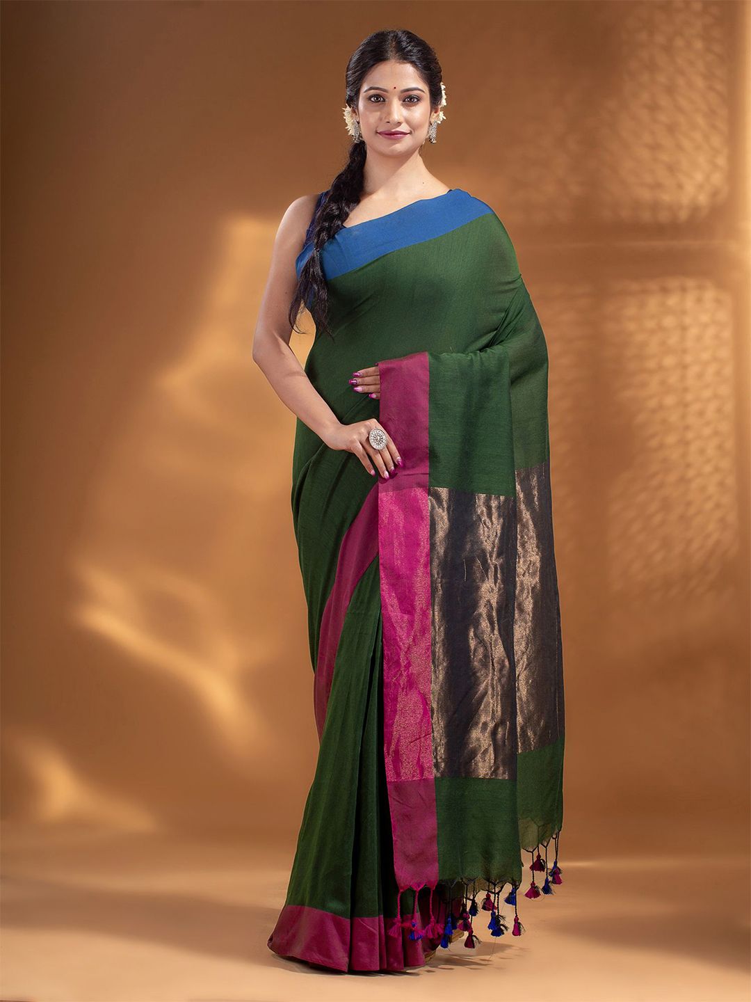 Arhi Green & Maroon Woven Design Pure Cotton Saree Price in India