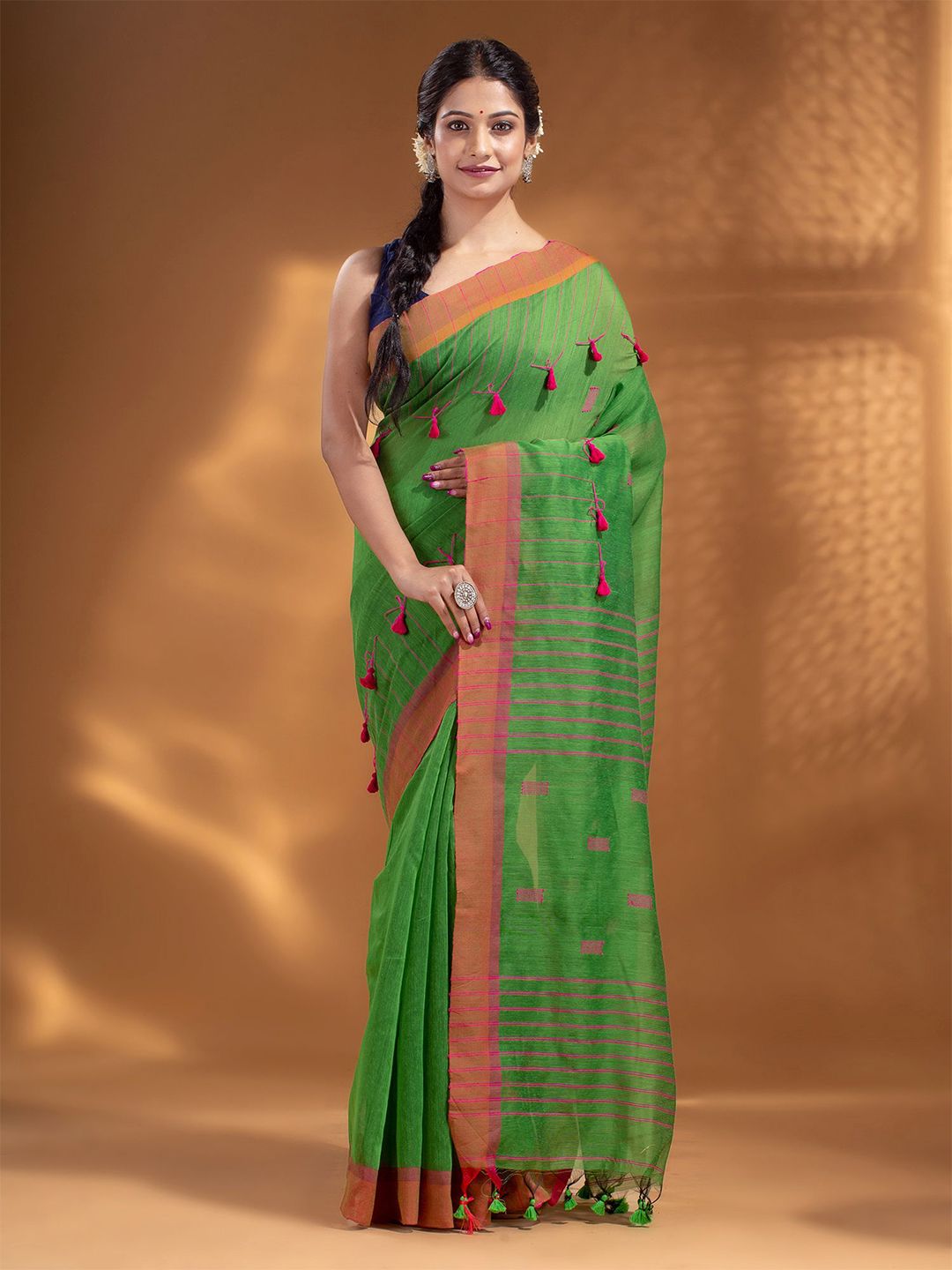 Arhi Green & Orange Woven Design Saree Price in India