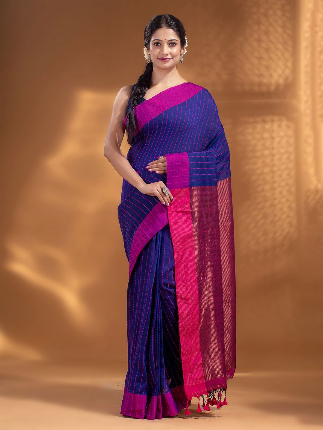 Arhi Blue & Pink Woven Design Pure Cotton Saree Price in India