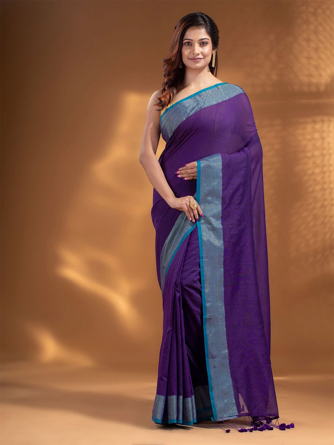 Arhi Purple & Blue Woven Design Pure Cotton Saree Price in India