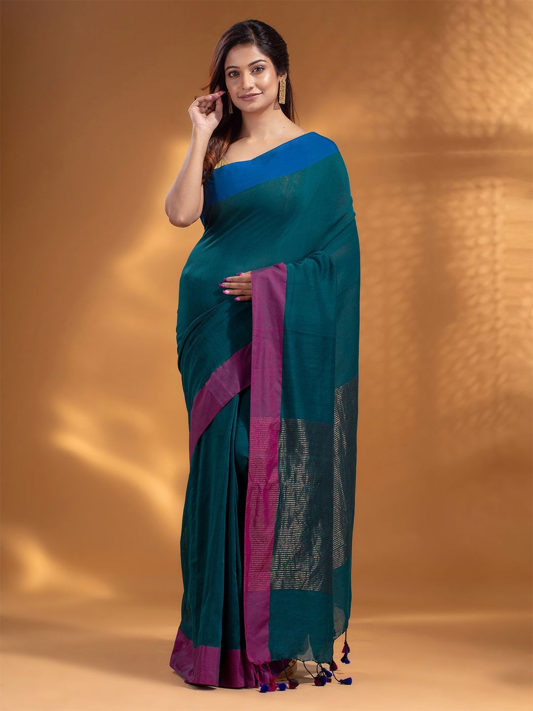 Arhi Teal & Purple Woven Design Pure Cotton Saree Price in India