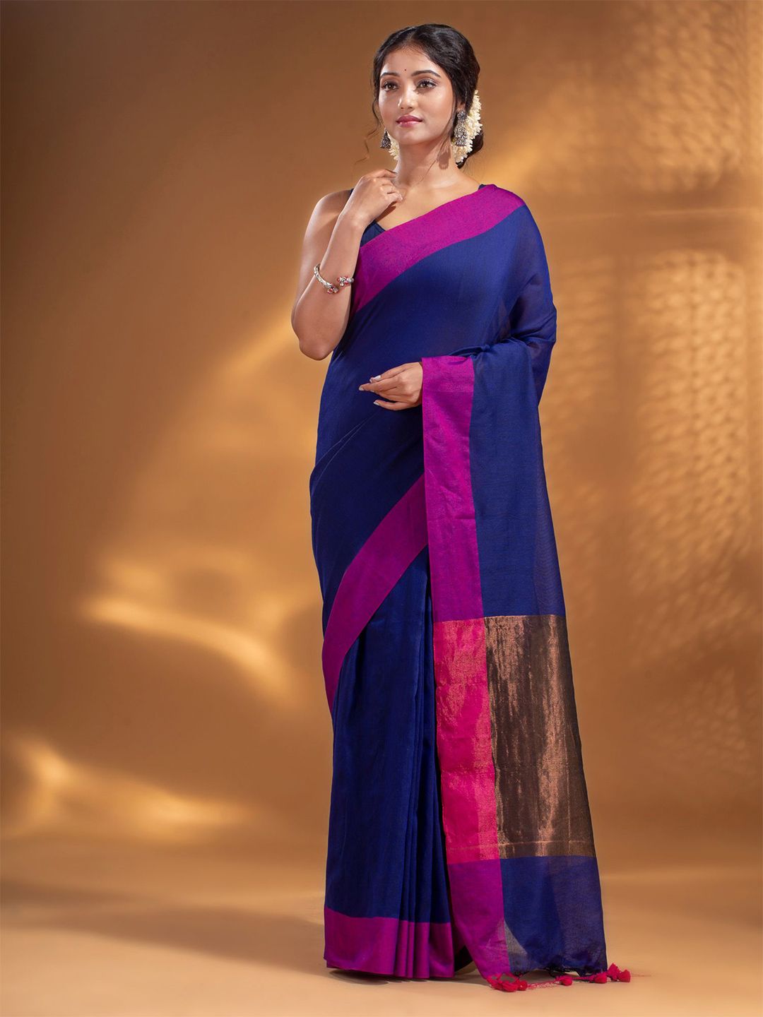 Arhi Blue & Pink Woven Design Pure Cotton Saree Price in India