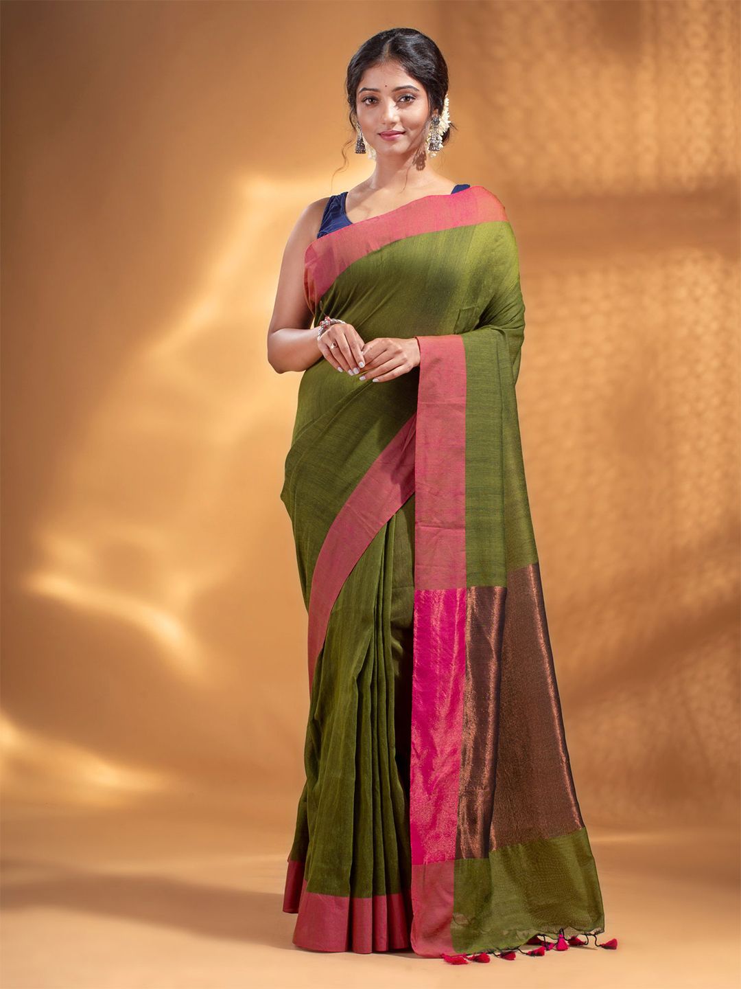 Arhi Green & Copper-Toned Woven Design Pure Cotton Saree Price in India