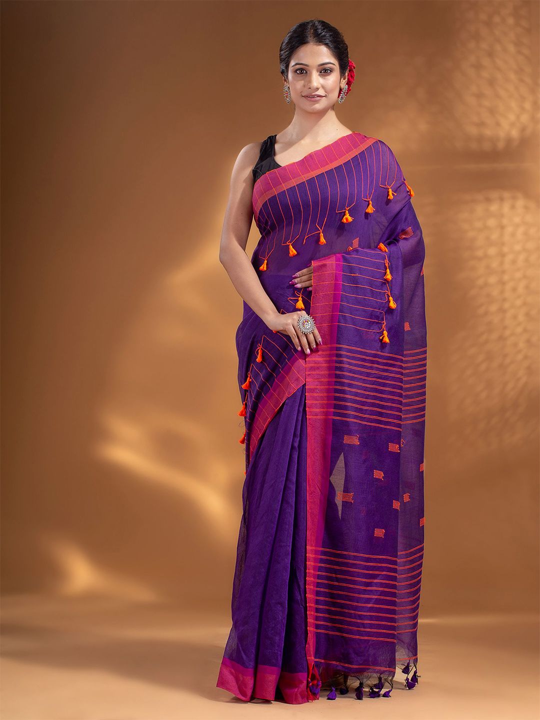 Arhi Purple & Pink Woven Design Zari Saree Price in India