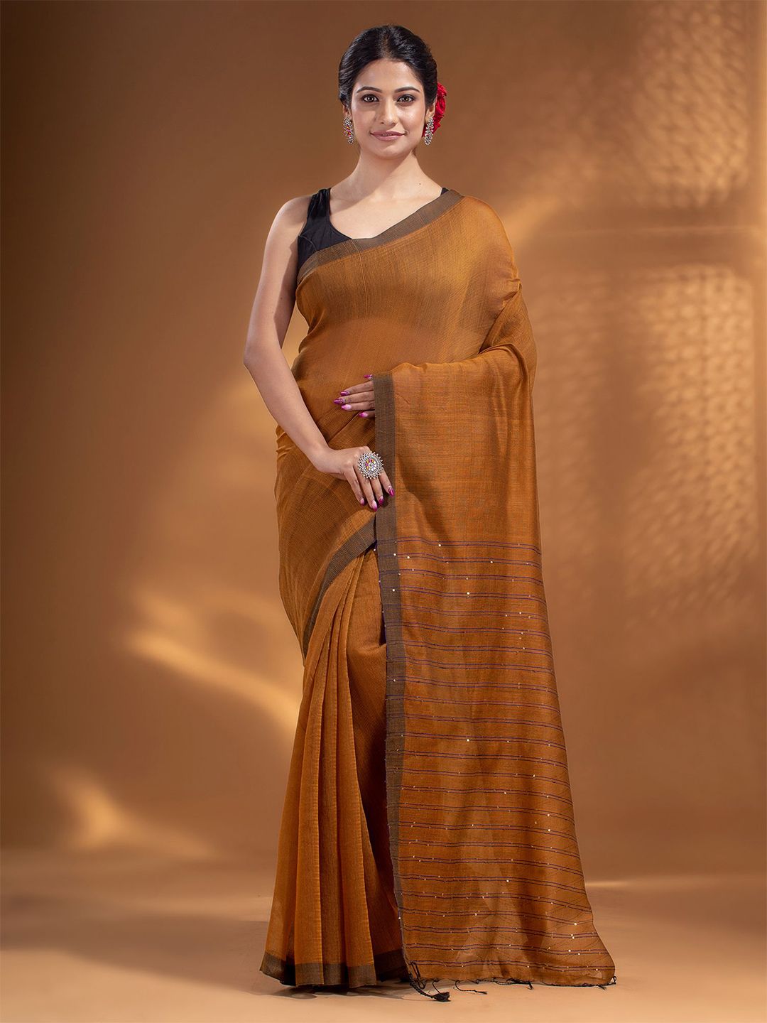 Arhi Brown & Grey Woven Design Zari Pure Cotton Saree Price in India