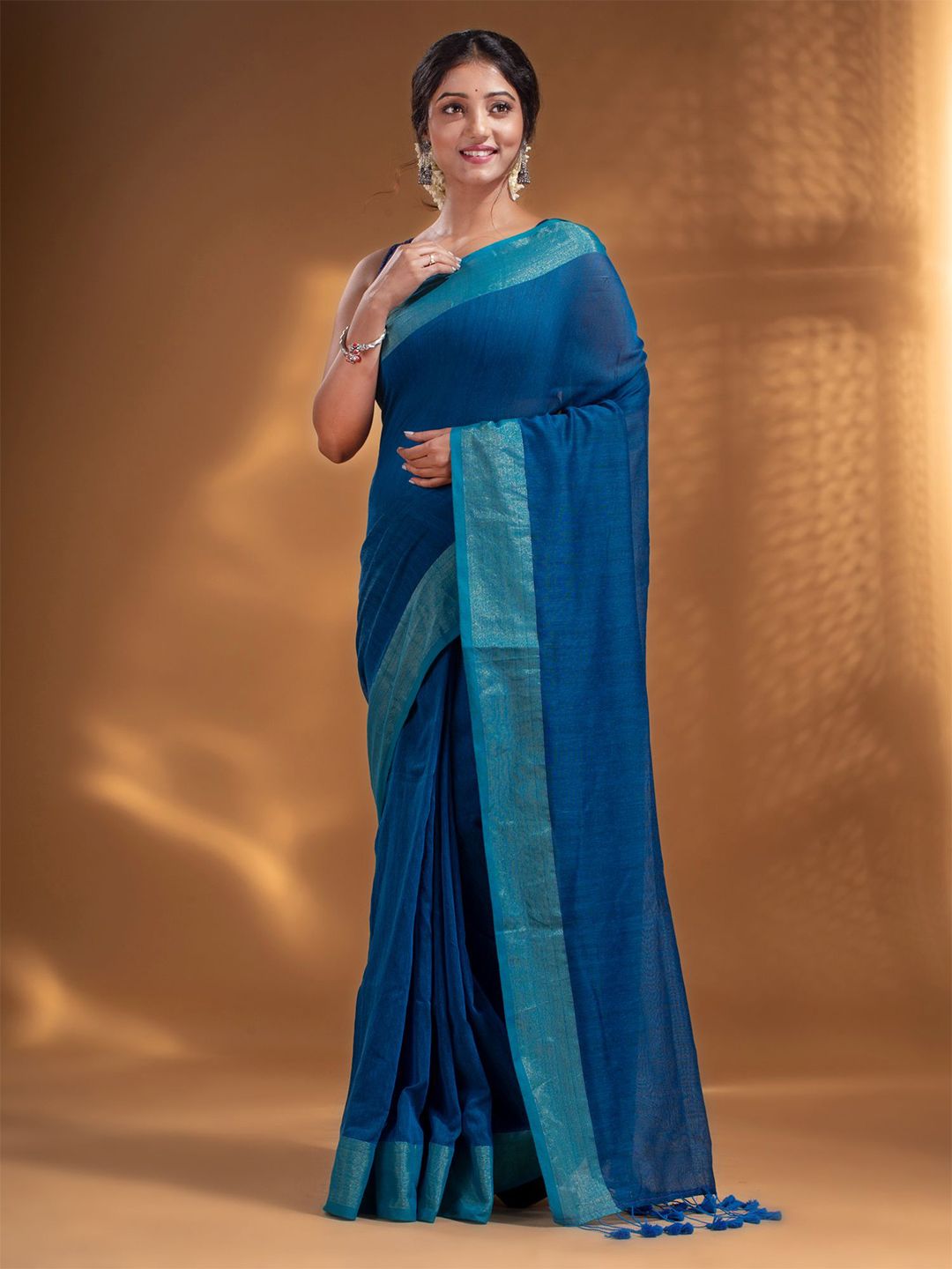 Arhi Blue & Turquoise Blue Woven Design Pure Cotton Saree Price in India
